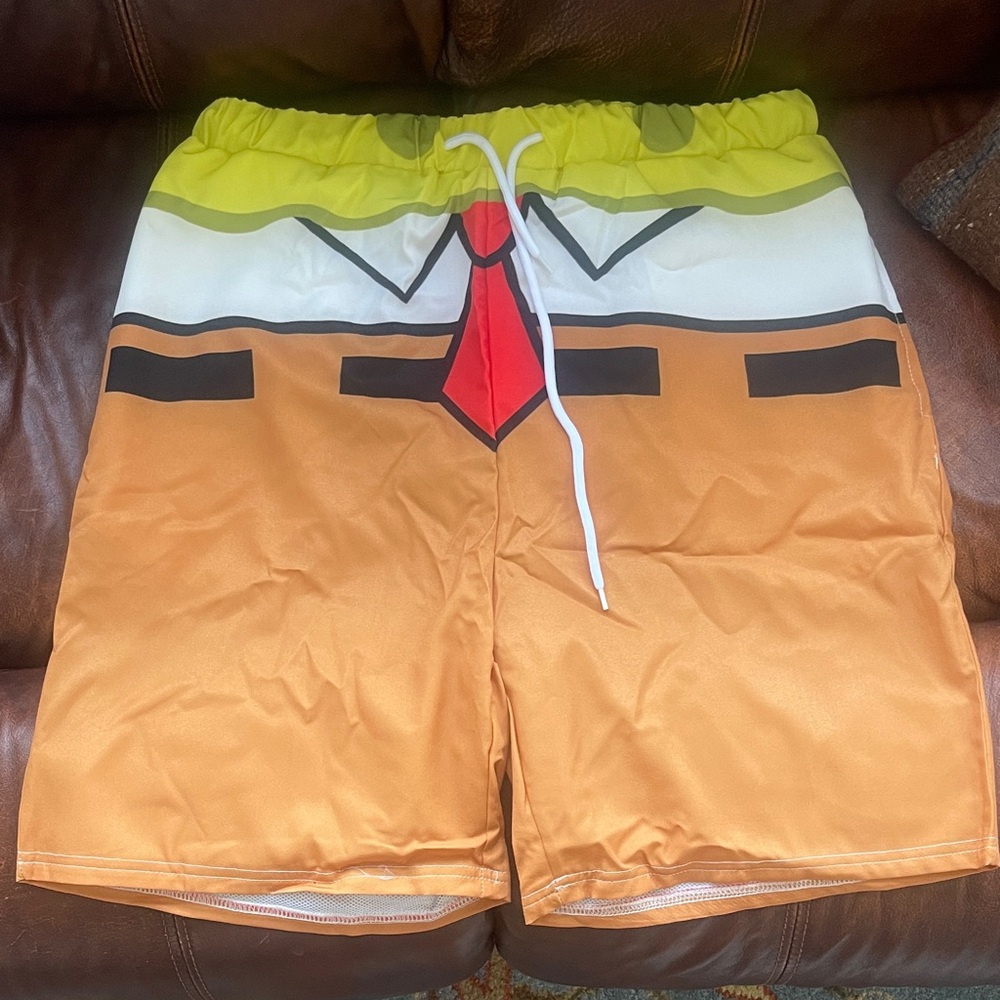 SpongeBob SquarePants Men's Swim Shorts - Yellow, Red, and Brown Large NWT